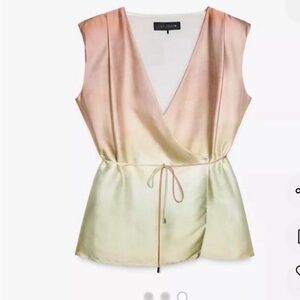 Zara Peach and Cream Satin Wrap Top